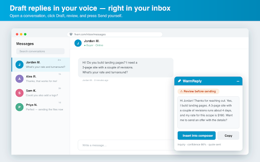 WarmReply — reply assistant for freelancers :: Check Upwork job fit, then draft & refine proposals and Fiverr replies. You review and send — it never sends on its own.
