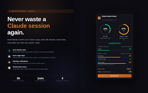 Claude Session Keeper :: Monitors Claude session usage and sends a starter message if no active session is detected.