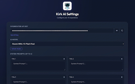 Kirk AI :: Powerful AI Assistant for content analysis, translation, and summarization using OpenRouter.