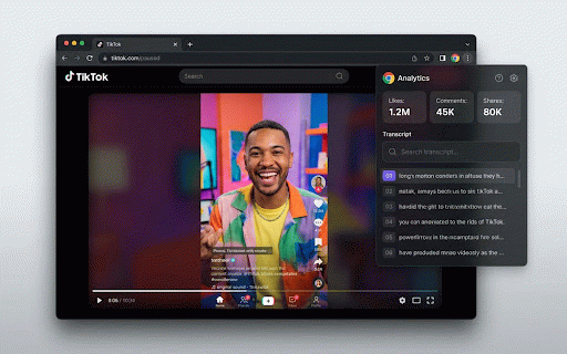 TikTok Transcript & Stats Extractor :: One-click to extract TikTok video transcript, captions, and stats (likes, comments, collects, shares).