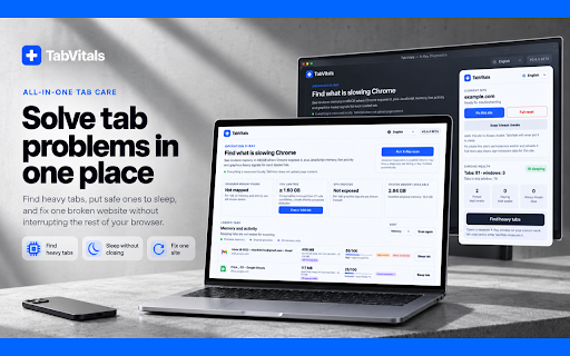 TabVitals – Tab Suspender, Tab Manager, Free Up RAM & Clear Cache :: Find heavy tabs, free up RAM with Auto-Suspend, and clear cache for one website. Open the current site in Incognito.