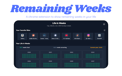 Remaining Weeks :: A chrome extension to show remaining weeks in your life
