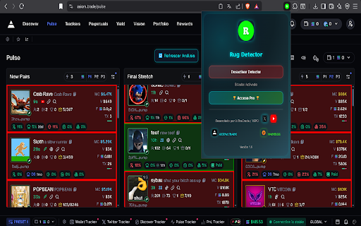 Rug Detector :: Análisis en tiempo real de memecoins en la red de Solana.