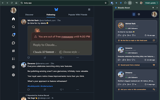 Bluesky Boost :: Bluesky Boost is a side panel extension which enhances and enriches your bsky.app experience