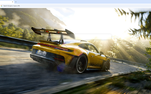 Porsche 911 GT3 RS Live Wallpaper :: A yellow Porsche 911 GT3 RS speeding on a scenic mountain road bathed in bright morning sunlight.