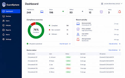 GuardSphere ChromeOS Agent :: GuardSphere managed Chromebook agent for school device governance, web safety, and policy enforcement.