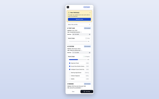 RevvADAS Browser Extension :: Detects VINs and RO numbers on dealership pages and surfaces matching work orders and reports in a side panel.