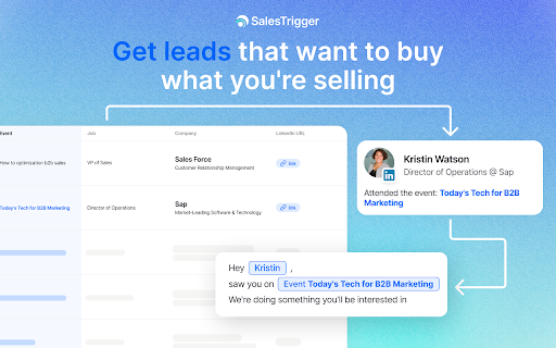 SalesTrigger - Get leads that want to buy :: Get leads that want to buy what you're selling
We find people looking for your product right now by tracking the professional…
