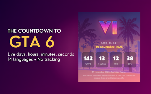 Countdown for GTA 6 :: Unofficial fan-made countdown to the GTA 6 release. Not affiliated with Rockstar Games or Take-Two.