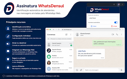 Assinatura WhatsDensul :: Identificação automática de atendentes nas mensagens enviadas pelo WhatsApp Web.