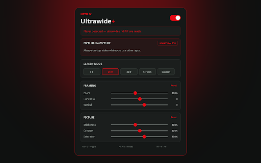 Netflix Ultrawide :: Ultrawide crop, zoom, framing, and picture controls for Netflix.