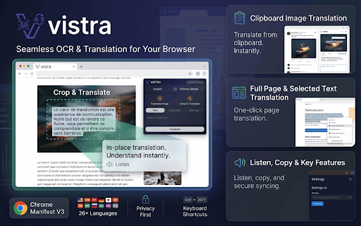 Vistra: OCR & Translate :: OCR + translation across web pages, captured images, and the system clipboard.