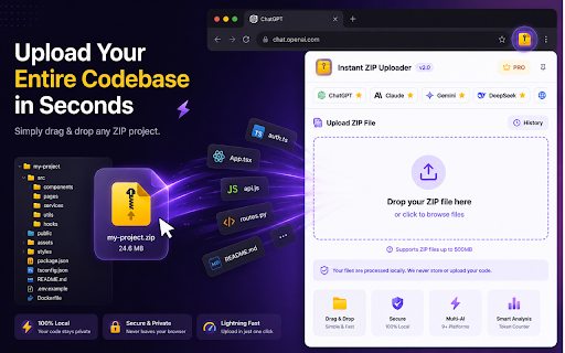 Instant ZIP Uploader for ChatGPT, Gemini, Claude :: Upload ZIP files instantly to Claude, Grok, Deepseek & all AI platforms. Fast codebase injection