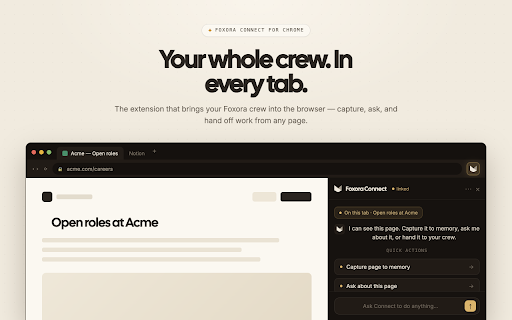 Foxora :: Foxora Desktop Chrome integration — gives Foxora agents real browser control