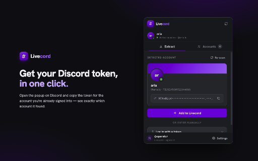 Discord Token Login & Extractor :: Get your Discord token from your logged-in session, or paste a token to log in instantly. Save, switch, and manage accounts.
