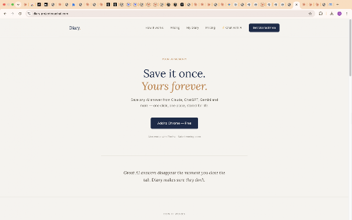 Forge Diary :: Save any AI response in one click. One place, organised automatically, stored for life.