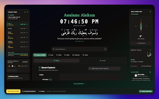NoorTab - Islamic New Tab :: Transform every new tab into an Islamic companion - prayer times, Adhan reminders, Qibla compass, Adhkar, Quran bookmarks, and more.