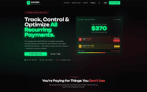 Sub-Zero - Ghost Subscription Auditor :: Detect and kill zombie subscriptions, free trials, and hidden charges before they drain your wallet.