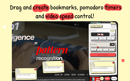 YouStudy :: Youtube study tools, speedster, whiteboard, pomodoro timers and more!