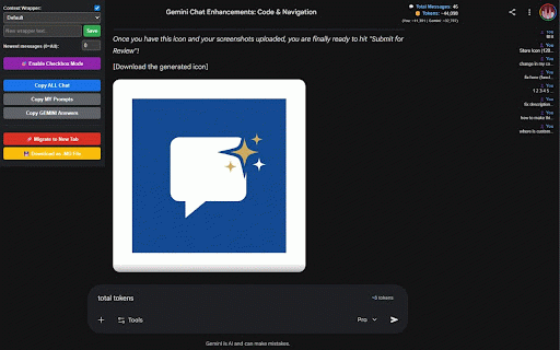 Gemini Chat Extractor Pro Max :: Live on-page stats, selective export, custom wrappers, and token estimation.