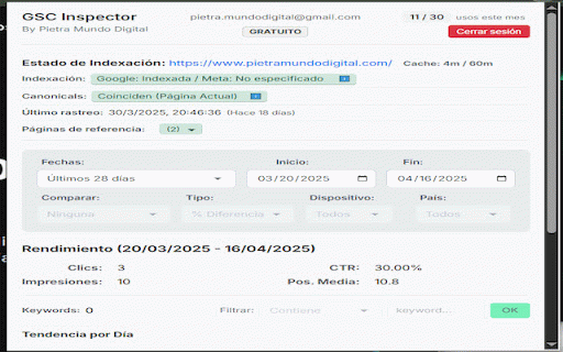 GSC Inspector (SEO Tool) :: Shows GSC data and indexing status for the current page.