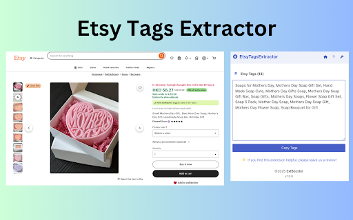 Etags - Etsy Tags Extractor :: Etags - Etsy Tags Extractor lets you extract tags from Etsy product listings with just one click.