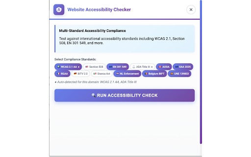 Website Accessibility Checker :: Comprehensive accessibility checker for WCAG 2.1/2.2, Section 508, EN 301 549, ADA, AODA, and 9 EU standards including EAA 2025