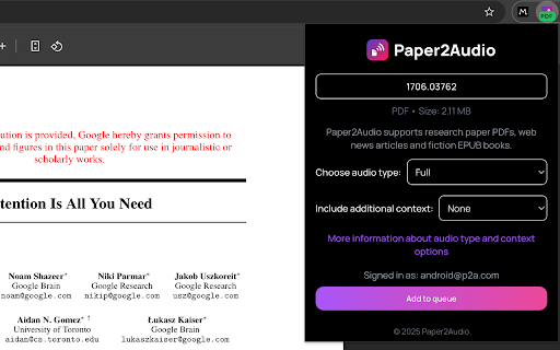 Paper2Audio :: Listen to your research papers, web articles and ebooks with Paper2Audio