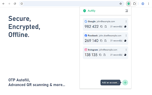 Authenticator: Generate 2FA Codes in Browser :: Generate 2FA codes instantly. Secure, encrypted, easy to use, and offline — an authenticator that stays in your browser.