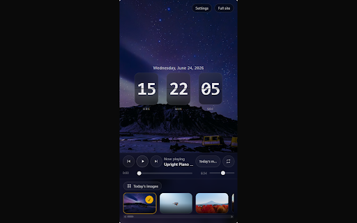 Universpaces Flip Clock :: A calm flip clock in Chrome's side panel with daily wallpapers and ambient music.