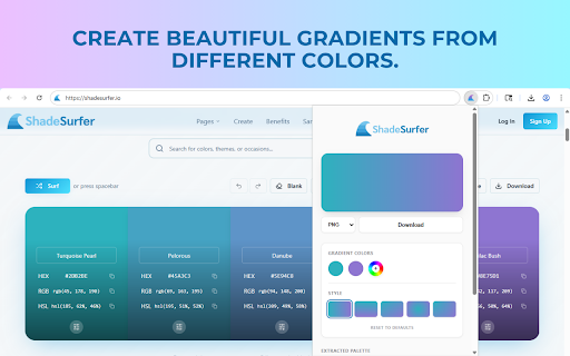 ShadeSurfer Gradient Builder :: Create stunning color gradients, download them in high resolution, and instantly extract a matching palette.
