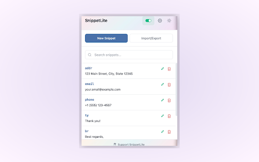 SnippetLite :: A minimal typing shortcut tool - create custom shortcuts that instantly expand into full text