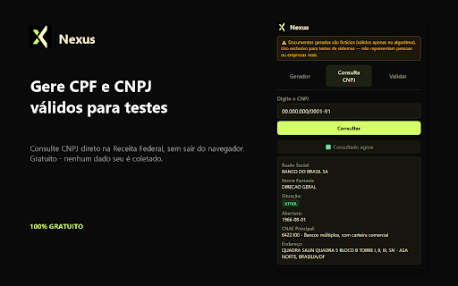 Nexus - Gerador de CPF/CNPJ & Consulta :: Gerador de CPF/CNPJ válidos e consulta cadastral de CNPJ.