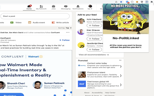 NoPolitiLinked :: A browser extension that removes all political posts from your linkedin feed