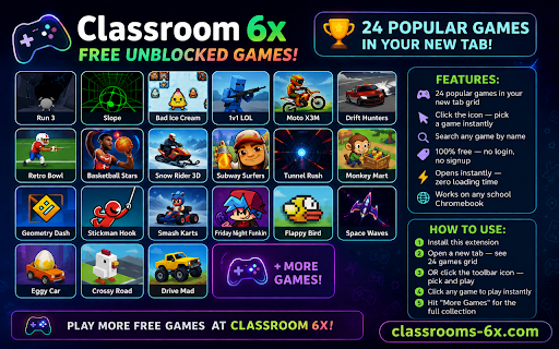 Classroom 6x - Unblocked Games :: Play free unblocked games instantly! Click the icon to play now or open a new tab to browse 20 popular games.