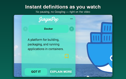 JargonPop :: Highlights programming jargon in YouTube tutorials and shows clean definitions instantly — so you learn faster as you watch.