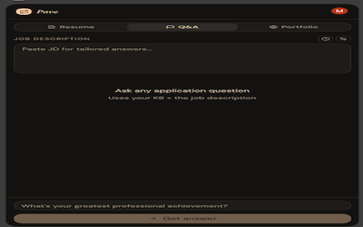 Pave :: Generate tailored resumes, answer application questions, and create portfolio links — right from any job posting.