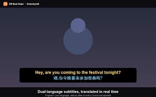 CR Dual Subs :: Crunchyroll 字幕实时中文翻译叠加(拦截 Playback v3 API + 翻译 .ass)。