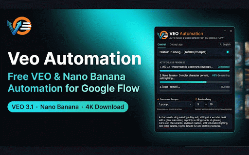 Free VEO Automation - Bulk VEO 3 & Nano Banana Google Flow :: Free bulk VEO 3 & Nano Banana automation on Google Flow. Batch generate videos & images, auto-download 4K, queue prompts at scale.