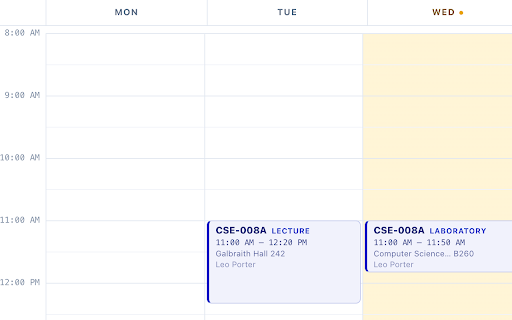 TritonPlan :: Passively visualize UCSD Triton Student System (TSS) courses you browse on a calendar planner. Read-only: no extra server traffic.