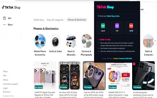 Tiktok Shop Spy & Scraper - Product Hunting and Data Extractor :: Instantly export product variants, prices, stock , rating , item sold from TikTok Shop directly into Excel, CSV, or JSON.