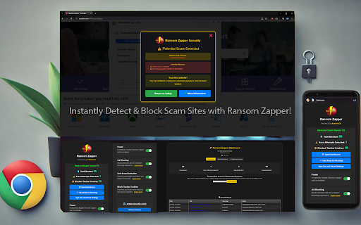 Ransom Zapper :: Blocks scam sites, ransomware threats, popups, trackers, cookies, and ads. Includes a dark theme mode
