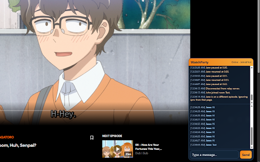 Crunchyroll WatchParty :: Create watch parties on Crunchyroll with synced playback, chat, and event logs.