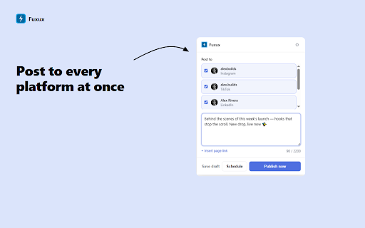 Fuxux — Schedule & Share to Social Media :: Schedule and share posts to Instagram, X, LinkedIn, and more, from anywhere on the web.