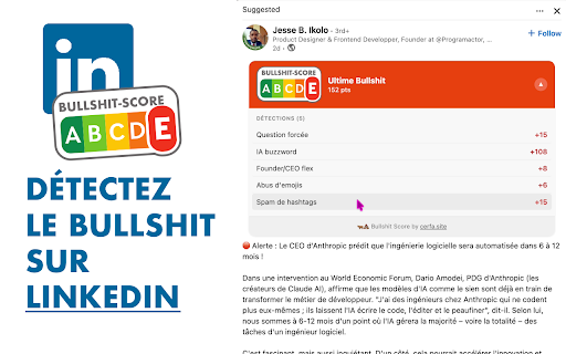 LinkedIn Bullshit-score :: Nutri-Score pour les posts LinkedIn. Détecte le bullshit corporate en temps réel.
