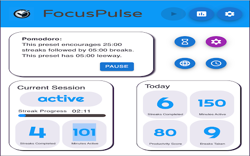 FocusPulse :: Gamify your productivity! FocusPulse is a productivity tool that helps you stay focused and take breaks.