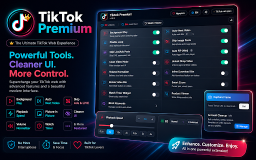 Pro Tools for TikTok™ :: Auto-scroll, background play, speed control, 8-band EQ, volume normalizer, smart zoom, and tools for TikTok.