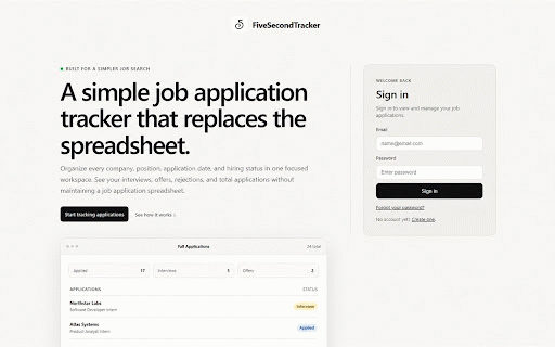 FiveSecondTracker :: Manage trackers and quickly add job applications to FiveSecondTracker.
