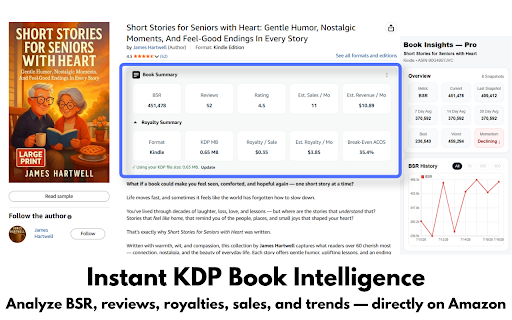 BookHQ Summary :: Instant book, sales, and royalty summaries for KDP publishers on Amazon book pages.
