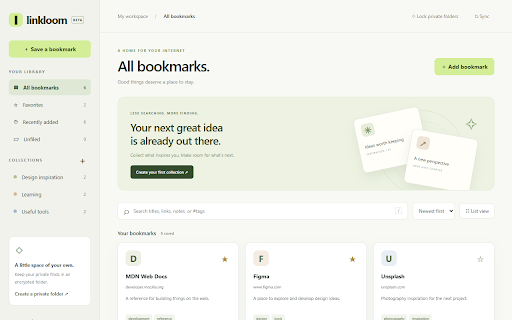 Linkloom New Tab — Beautiful Bookmarks :: A home for your internet. Save pages, organize collections, and encrypt private bookmarks.